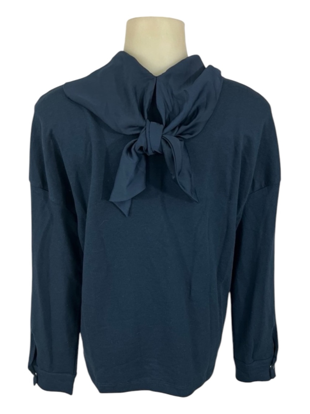 ZARA TRAFALUC Top Navy Long Button Sleeves Sailor Tie Back Size S Boho